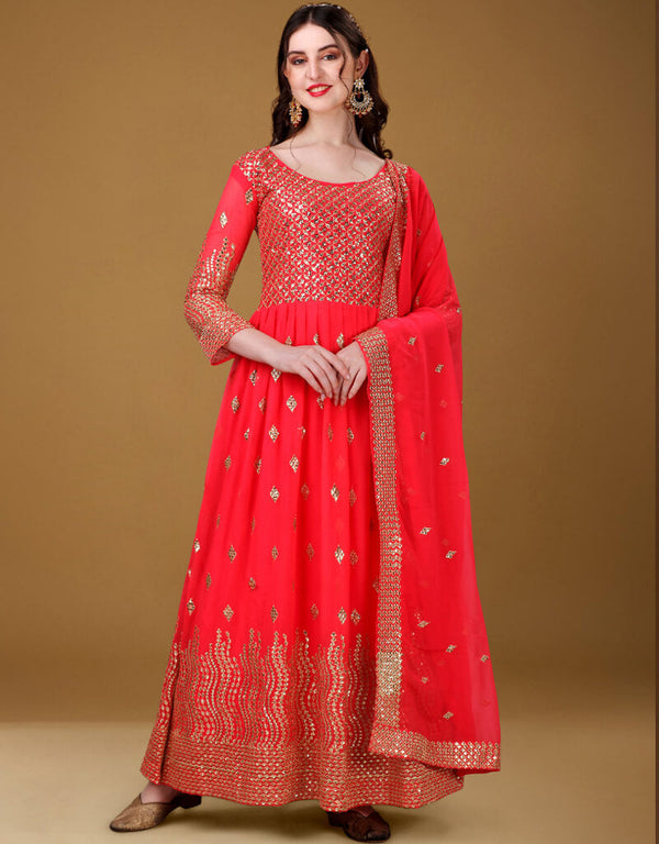 Radical Red Foux Georgette Pant Anarkali