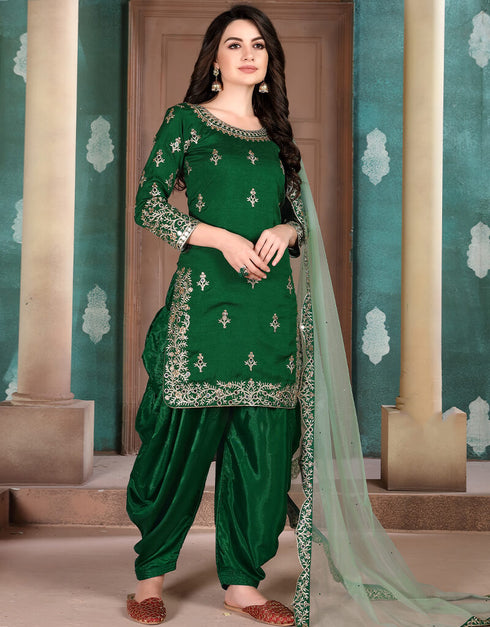 Bottle Green Art Silk Patiyala Salwar Suit