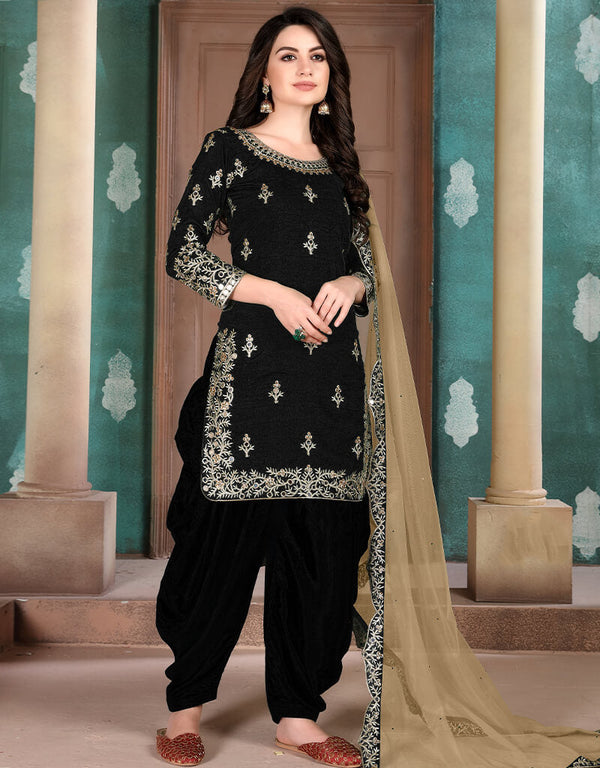 Black Art Silk Patiyala Salwar Suit