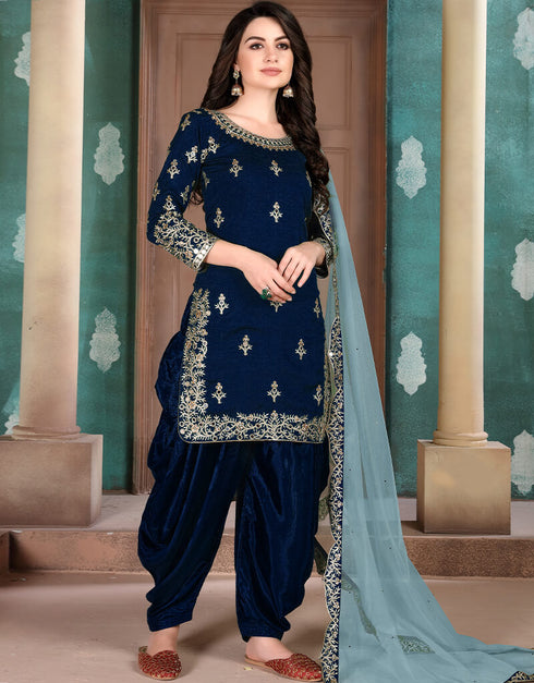 Blue Art Silk Patiyala Salwar Suit