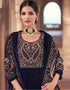 Designer Party Wear Velvet Salwar Suit Collection Dark Blue Velvet Pant Straight Close-up View