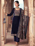 Designer Party Wear Velvet Salwar Suit Collection Dark Blue Velvet Pant Straight Front View