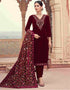 Designer Party Wear Velvet Salwar Suit Collection Dark Maroon Velvet Pant Straight Close-up View