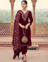 Designer Party Wear Velvet Salwar Suit Collection Dark Maroon Velvet Pant Straight Front View