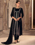 Heavy Designer Wedding Wear Velvet Salwar Suit Almost Black Velvet Pant Straight Front View