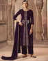 Heavy Designer Wedding Wear Velvet Salwar Suit Seal Brown Velvet Pant Straight Front View