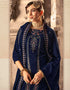 Heavy Designer Wedding Wear Velvet Salwar Suit Dark Blue Velvet Pant Straight Close-up View