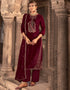 Heavy Designer Wedding Wear Velvet Salwar Suit Maroon Velvet Pant Straight Front View
