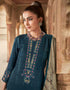 Heavy Designer Wedding Wear Viscose Pashmina Salwar Suit Nile Blue Viscose Pashmina Pant Straight Close-up View