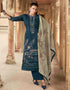 Heavy Designer Wedding Wear Viscose Pashmina Salwar Suit Nile Blue Viscose Pashmina Pant Straight Front View