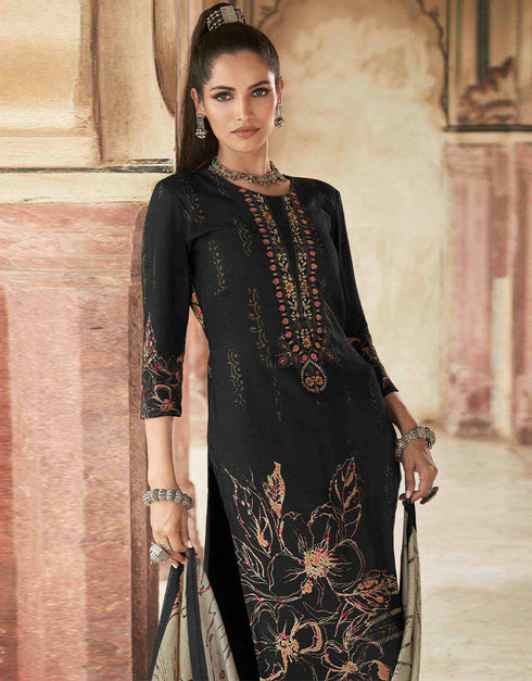 Heavy Designer Wedding Wear Viscose Pashmina Salwar Suit Zeus Viscose Pashmina Pant Straight Close-up View