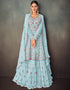 Light Sky Blue Lehenga style Suit Semi-Stitched Suits Salwar Kameez in Embroidery, Foil Mirror & Lace Work