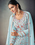 Light Sky Blue Lehenga style Suit Semi-Stitched Suits Salwar Kameez in Embroidery, Foil Mirror & Lace Work Closure View