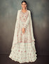 White Lehenga style Suit Semi-Stitched Suits Salwar Kameez in Embroidery, Foil Mirror & Lace Work
