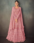 Dusty Pink Lehenga style Suit Semi-Stitched Suits Salwar Kameez in Embroidery, Foil Mirror & Lace Work