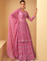 Baby Pink Lehenga style Suit Semi-Stitched Suits Salwar Kameez in Embroidery, Sequins, Foil Mirror & Lace Work