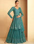 Sky Blue Lehenga style Suit Semi-Stitched Suits Salwar Kameez in Embroidery, Sequins, Foil Mirror & Lace Work