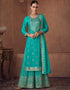 Aqua Blue Palazzo style Salwar Suit Designer Salwar Suit Salwar Kameez in Embroidery, Sequins & Lace Work