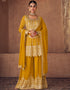 Yellow Palazzo style Salwar Suit Designer Salwar Suit Salwar Kameez in Embroidery, Sequins & Lace Work