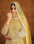 Traditional Function Wear Salwar Suit Collection Orange Gold Net Pant Anarkali Front View