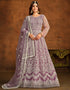 Traditional Function Wear Salwar Suit Collection Reddish Grey Net Pant Anarkali Front View