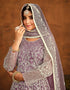 Traditional Function Wear Salwar Suit Collection Reddish Grey Net Pant Anarkali Front View