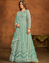 Traditional Function Wear Salwar Suit Collection Viridian Green Net Pant Anarkali Close-up View