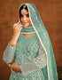 Traditional Function Wear Salwar Suit Collection Viridian Green Net Pant Anarkali Front View
