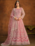 Traditional Function Wear Salwar Suit Collection Muted Pink Net Pant Anarkali Front View