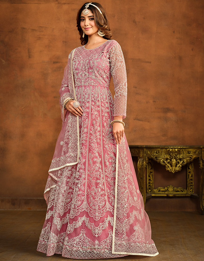 Traditional Function Wear Salwar Suit Collection Muted Pink Net Pant Anarkali Pink Embroidery Work DF-175-7204 M / Pink Traditional Function Wear Salwar Suit Collection Muted Pink Net Pant Anarkali Pink Embroidery Work DF-175-7204 M / Pink