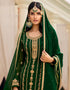 Bottle Green Pant style Straight Georgette Salwar Kameez in Embroidery, Stone & Lace Work Closure View