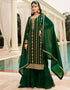 Bottle Green Pant style Straight Georgette Salwar Kameez in Embroidery, Stone & Lace Work