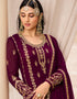 Dark Purple Pant style Straight Georgette Salwar Kameez in Embroidery, Stone & Lace Work Closure View