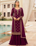 Dark Purple Pant style Straight Georgette Salwar Kameez in Embroidery, Stone & Lace Work