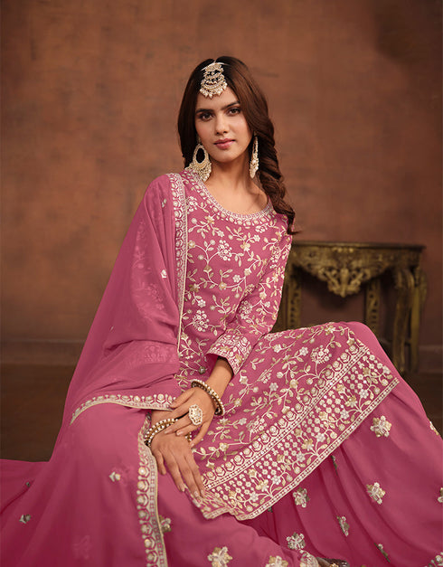 stylish tulip pink faux georgette designer party wear salwar suit with tulip pink faux georgette df-174-7401 Back View