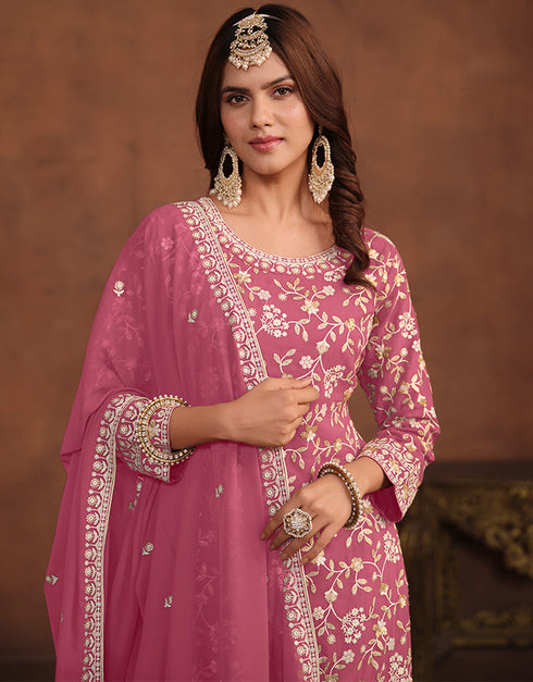 stylish tulip pink faux georgette designer party wear salwar suit with tulip pink faux georgette df-174-7401 Front View