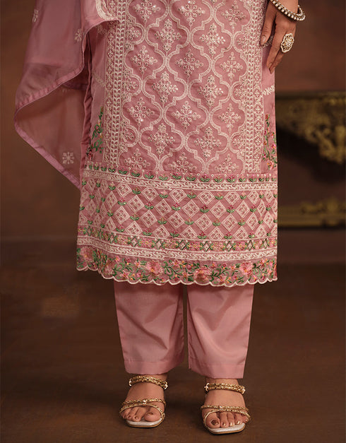 stylish dusty pink soft organza heavy designer wedding wear soft organza salwar suit with dusty pink santool df-175-7501 Back View