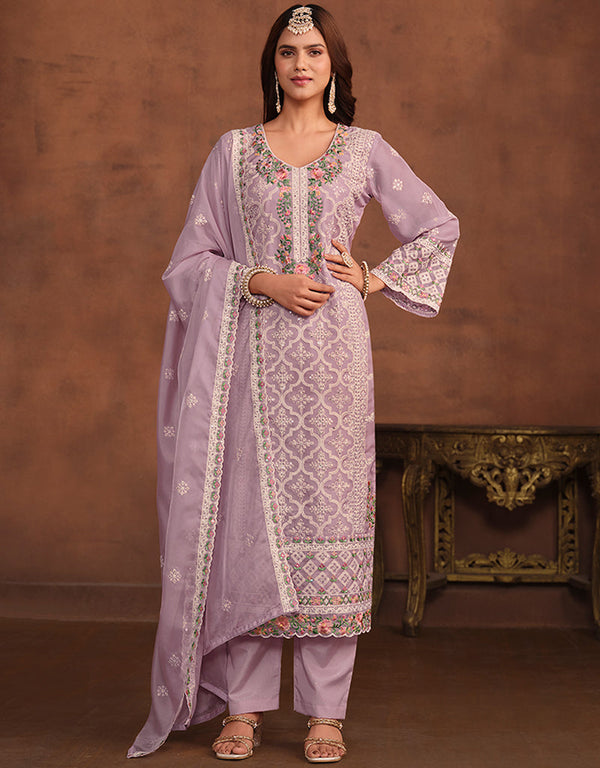 elegant light mauve soft organza heavy designer wedding wear soft organza salwar suit with light mauve santool df-178-7504 Front View