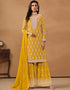 stylish yellow ochre faux georgette heavy designer wedding wear georgette salwar suit with yellow ochre faux georgette df-176-7601 Front View
