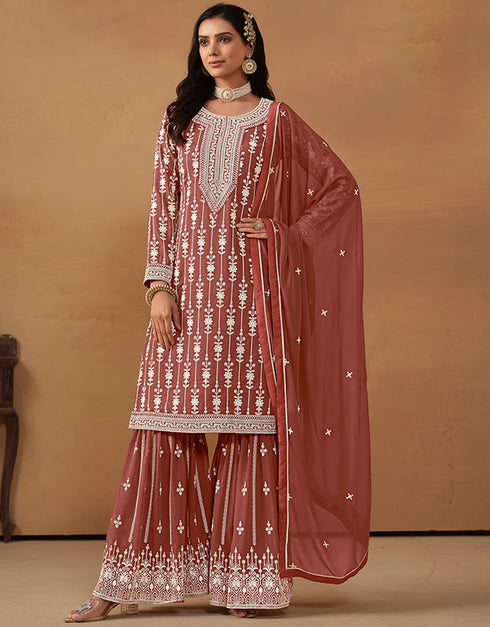 elegant sanguine brown faux georgette heavy designer wedding wear georgette salwar suit with sanguine brown faux georgette df-176-7604 Close-up View