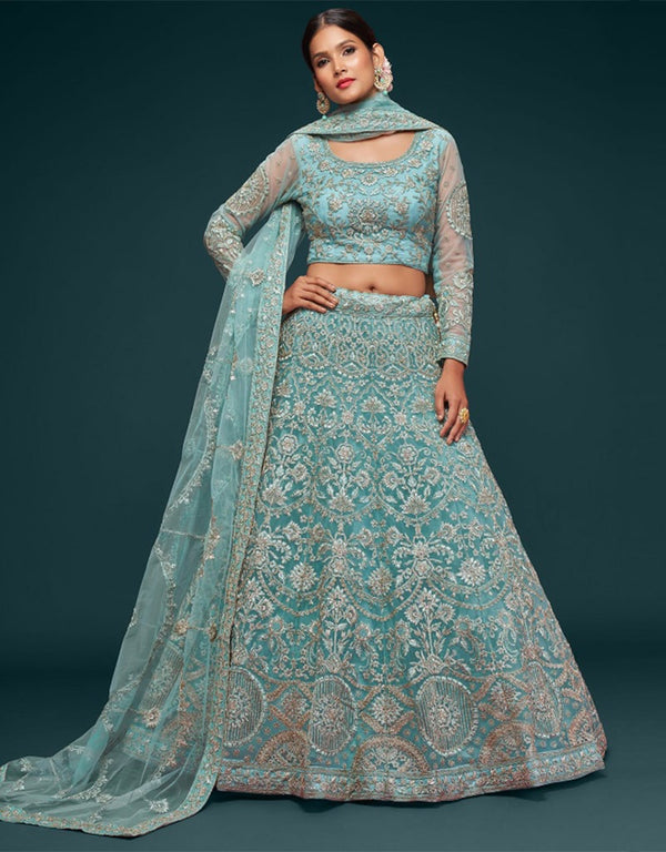 Ocean Aqua Soft Net Lehenga Choli