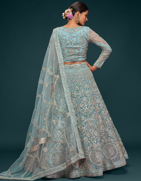 Ocean Aqua Soft Net Lehenga Choli Salwar Kameez
