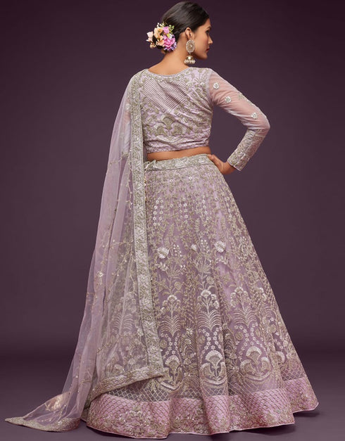 Dusky Orchid Soft Net Lehenga Choli Back View