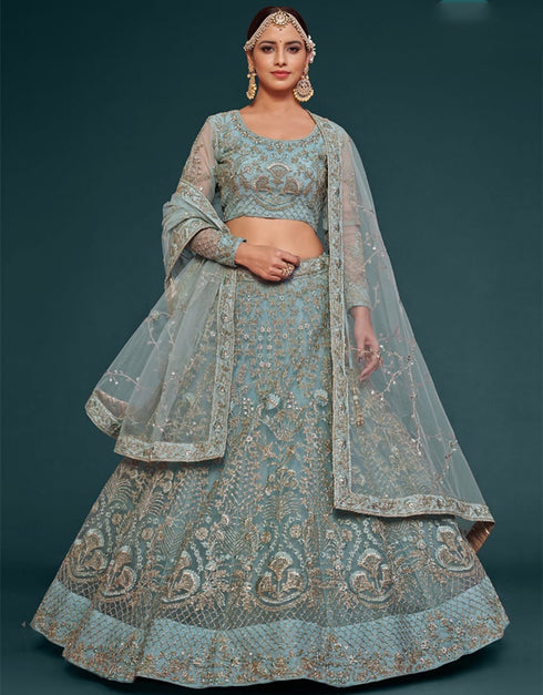 Ocean Aqua Soft Net Lehenga Choli