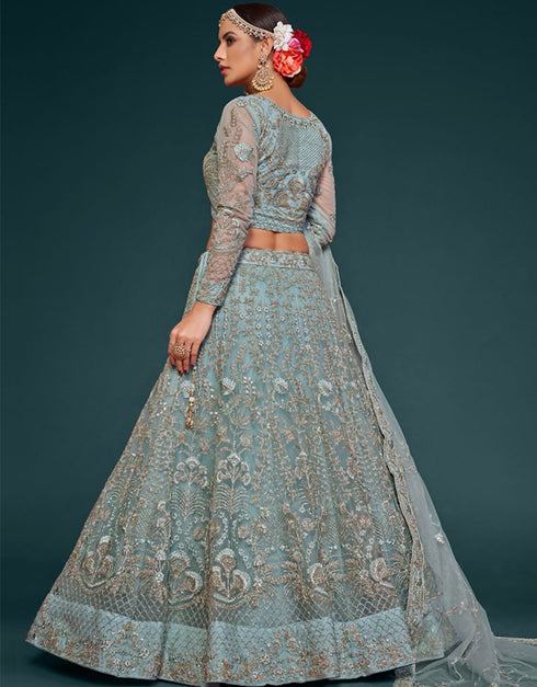 Ocean Aqua Soft Net Lehenga Choli Salwar Kameez
