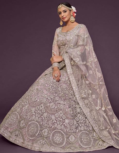 Dusky Orchid Soft Net Lehenga Choli Closure View