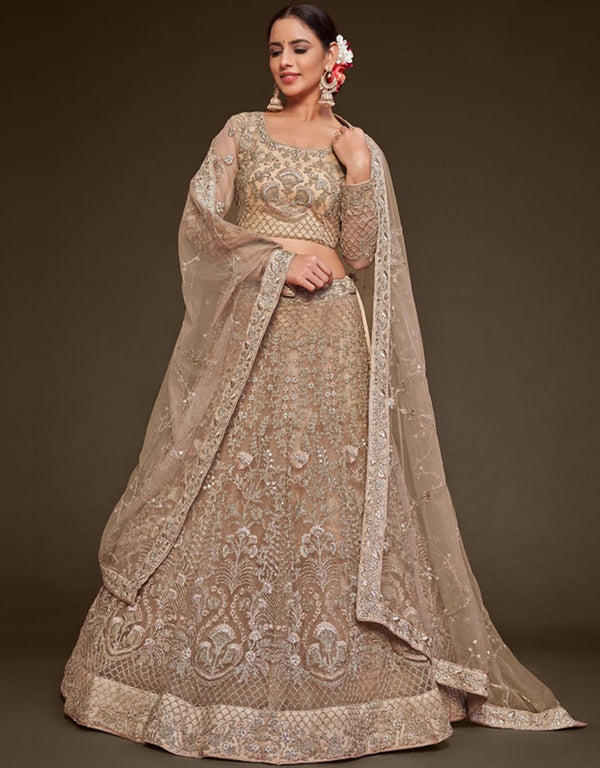 Royal Beige Soft Net Lehenga Choli