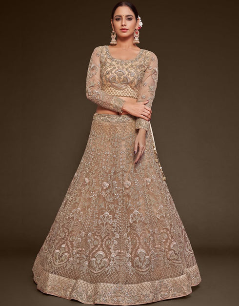 Royal Beige Soft Net Lehenga Choli Salwar Kameez