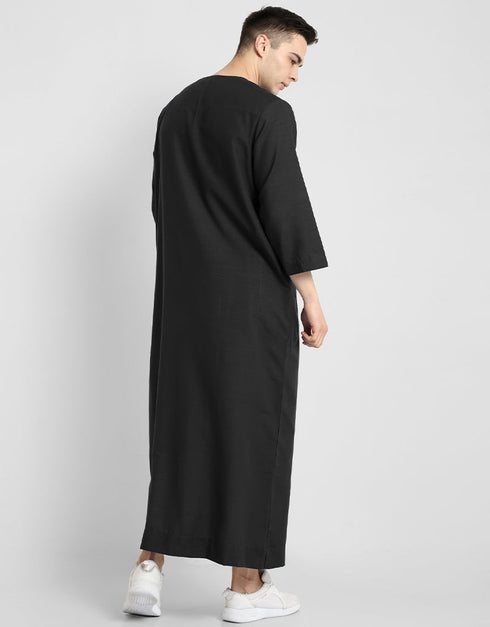 Black Thobes Cotton Blend Plain Solid Work Closure View