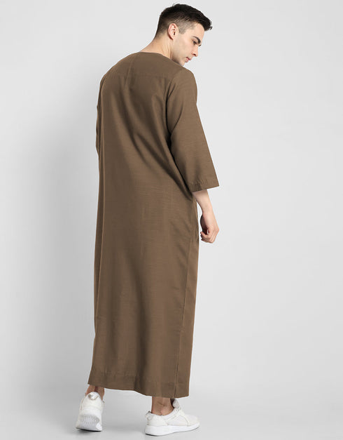 Brown Thobes Cotton Blend Plain Solid Work Closure View